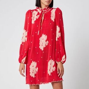 Ganni Red Tie Front Georgette Mini Dress Lollipop